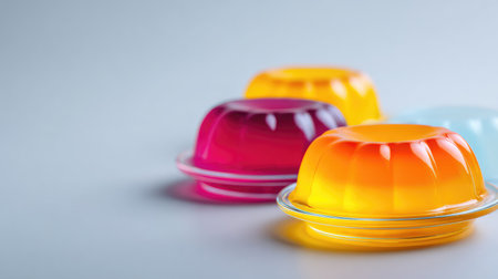Vibrant and colorful Jell-O desserts served in individual portions, perfect for any festive occasion or culinary presentation. Brighten up your table with these sweet treats.の素材