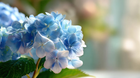 A stunning close-up view of blue hydrangea flowers, highlighting their delicate petals and vibrant colors, perfect for enhancing botanical themes and natural beauty.の素材
