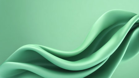 A captivating close-up of a smooth green fabric flowing gracefully, creating a tranquil and modern abstract background ideal for various design projects.の素材
