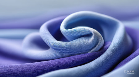 This image showcases a close-up of soft fabric featuring a beautiful gradient of blue and purple hues. The smooth texture and gentle flow make it perfect for design projects.の素材