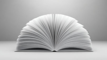 An open book with blank pages creates a serene and inviting setting for budding ideas, encouraging creativity and exploration in writing and learning activities.の素材