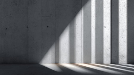 Explore the beauty of a minimalistic concrete interior, enhanced by striking light and shadow interplay, offering a serene and modern aesthetic for design projects.の素材
