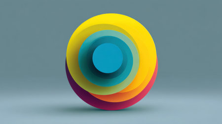 This abstract design showcases a series of layered circles in vibrant colors against a soft gray background, perfect for diverse creative and artistic projects.の素材