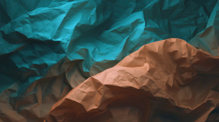 This image features a close-up of crumpled colored paper in shades of teal and brown, showcasing rich textures that can enhance various creative projects and designs.の素材