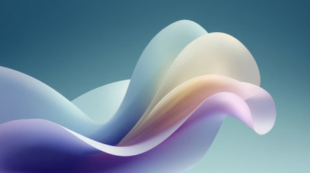 A mesmerizing composition of abstract flowing shapes in soft pastel colors that evoke a sense of calm and creativity, perfect for modern design projects and backgrounds.の素材