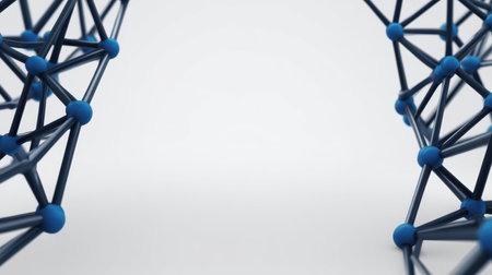 This image illustrates an abstract 3D structure of interconnected nodes and lines in blue and black, symbolizing technology, innovation, and modern design concepts.の素材