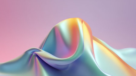 This artistic image showcases a colorful iridescent fabric draped elegantly, creating a serene and dreamy abstract aesthetic with smooth textures and harmonious lighting.の素材