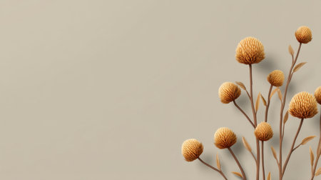 A beautiful arrangement of beige flowers with textured petals and graceful stems set against a soft neutral background, perfect for highlighting minimalist design elements.の素材