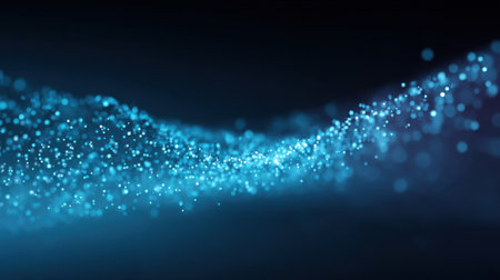 A captivating abstract background featuring soft lines of glowing blue light particles, perfect for digital art projects, technology themes, and modern designs.の素材