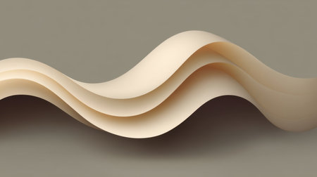 This image features smooth, curved layers of creamy paper forming elegant waves, set against a neutral gray background, perfect for modern design and abstract art projects.の素材