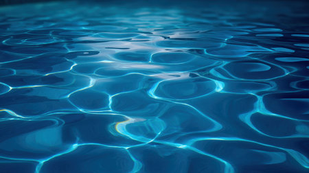 A mesmerizing view of a tranquil blue water surface with gentle ripples and reflections, capturing the essence of peace and relaxation in a serene outdoor setting.の素材