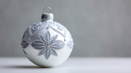 This stunning white and silver Christmas ornament features an intricate design and silver cap, ideal for holiday decor or seasonal photography projects.の素材