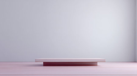 A minimalist display stand rests on smooth flooring against a plain wall, creating a perfect setting for product showcasing in modern interior environments.の素材