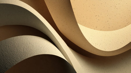 This abstract image features flowing curved surfaces with textured layers in warm earth tones. It is ideal for modern design projects, artistic displays, or contemporary backgrounds.の素材