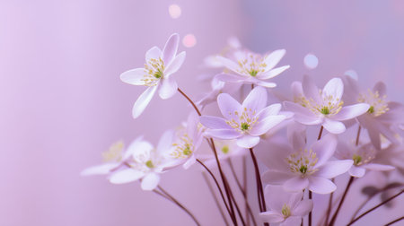 This stunning arrangement of delicate pink flowers with a soft pastel background embodies the beauty of spring, bringing a sense of tranquility and elegance to any design.の素材