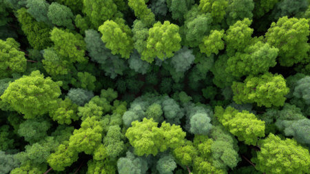 A stunning aerial view of a dense forest canopy featuring various shades of green. This image captures the beauty and tranquility of nature, ideal for ecological themes.の素材