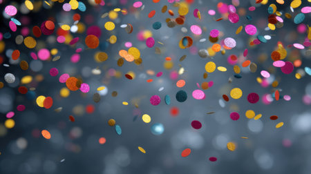 Colorful confetti falls gracefully in a dance, creating a vibrant and cheerful atmosphere. Perfect for designs related to celebrations, events, and joyful moments.の素材