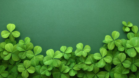 A beautiful arrangement of vibrant green clover leaves set against a smooth monochrome backdrop, perfect for representing nature, freshness, and seasonal themes.の素材
