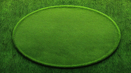 A vibrant and smooth green grass surface features an oval shape, providing an ideal background for various creative projects and nature-themed designs.の素材