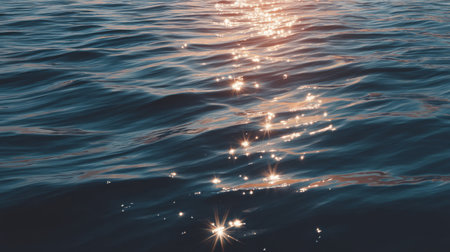 A tranquil scene showcasing gentle waves on a water surface with glimmering sunlight creating a captivating and serene atmosphere perfect for relaxation and inspiration.の素材