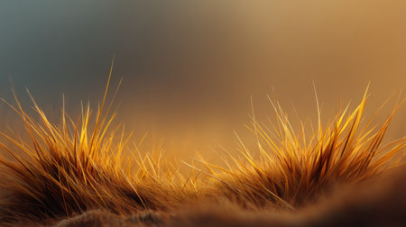 This captivating close-up captures the intricate textures of soft brown fur with golden tips, illuminated by warm ambient light, showcasing nature's beauty in detail.の素材
