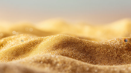 A close-up view of golden sand waves illuminated by soft light, showcasing the peaceful beauty of nature, perfect for travel and relaxation themes in photography.の素材