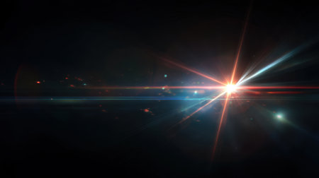 This image showcases vibrant light rays with lens flare effects, ideal for creative backgrounds, artistic projects, and enhancing visual storytelling in diverse media.の素材