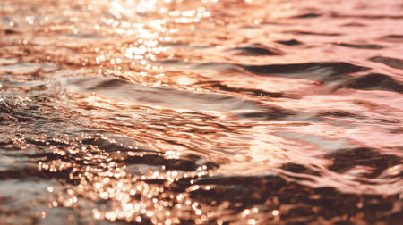 This image captures the mesmerizing reflection of sunlight on calm water. Gentle waves create beautiful patterns, offering a tranquil and serene atmosphere at dusk.の素材
