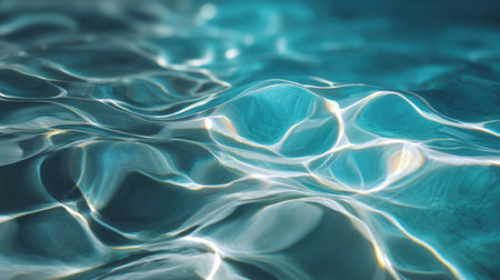 A beautiful close-up of calm blue water surface showcasing gentle waves and soft light reflections. Perfect for themes of serenity, tranquility, and relaxation.の素材