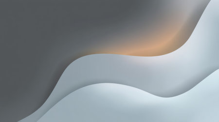 A stunning abstract background showcasing smooth flowing curves in neutral tones of gray and white, complemented by a touch of warm light, perfect for modern design.の素材