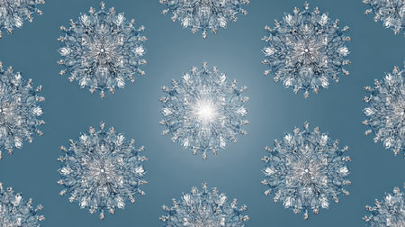 A captivating seamless pattern featuring beautifully detailed snowflakes against a soft blue background, perfect for winter-themed art and design projects.の素材