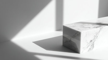 A striking composition featuring a marble block cast in soft light and shadows. Ideal for design projects, this image highlights minimalism and elegance in architecture.の素材