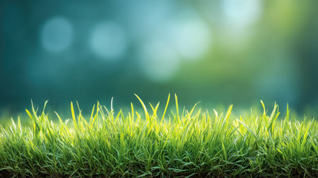 A vibrant patch of lush green grass set against a softly blurred background, capturing the essence of nature's tranquility and freshness in a serene outdoor setting.の素材
