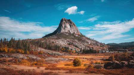 Explore a stunning mountain landscape featuring vibrant autumn hues and a clear blue sky, capturing the essence of tranquility and natural beauty in the wilderness.の素材
