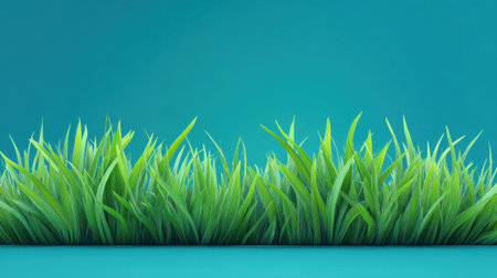 This image showcases vibrant green grass set against a bright blue background, creating a refreshing and calming atmosphere perfect for nature-related projects.の素材