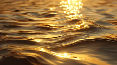 This stunning image captures the mesmerizing interplay of sunlight and gentle waves, showcasing a soothing golden hue that enchants the viewer. Perfect for nature themes.の素材