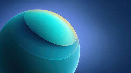 This abstract image features a smooth, modern sphere in varying shades of teal and blue, creating a stunning visual effect perfect for digital backgrounds or artistic designs.の素材