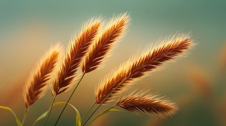 Captivating close-up of golden grass swaying gently in the warm light of sunset. This serene image evokes feelings of tranquility and connection with nature.の素材