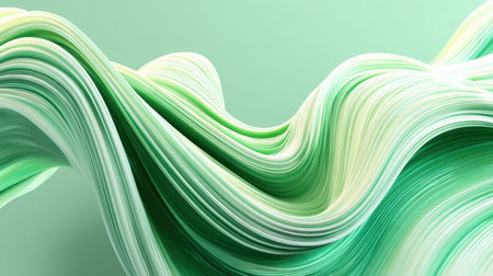 Explore this stunning abstract image of smooth mint green waves gracefully flowing against a soft pastel background, perfect for inspiring modern designs and calming aesthetics.の素材