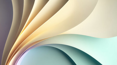 This abstract image features soft curves of colored paper in gentle tones, perfect for creative backgrounds or digital artwork, conveying elegance and calmness.の素材