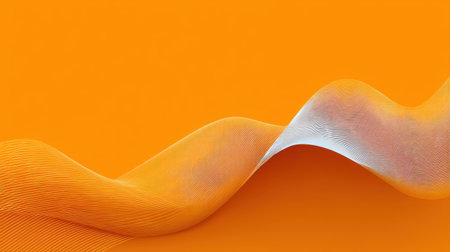 This abstract image features a smooth, flowing wave against a vibrant orange background. The subtle gradient and clean lines evoke feelings of energy and modernity.の素材