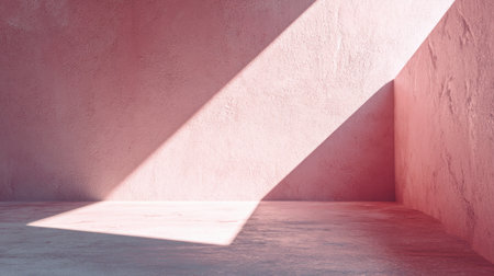 A peaceful pink room illuminated by soft sunlight creates a harmonious and serene atmosphere. Ideal for showcasing modern design and artistic concepts.の素材