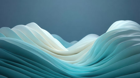 An abstract representation of paper waves in gentle shades of blue and white, evoking tranquility and serenity in a modern artistic style. Perfect for creative projects.の素材
