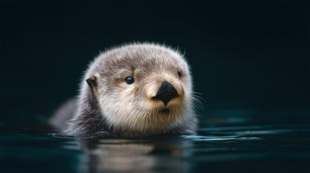 A charming young otter floats in tranquil waters, displaying its adorable expressions and playful attitude. This captivating image highlights the beauty of wildlife.の素材