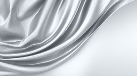 A stunning representation of elegant silver satin fabric, showcasing smooth texture and subtle sheen. Perfect for backgrounds, fashion design, and artistic compositions.の素材