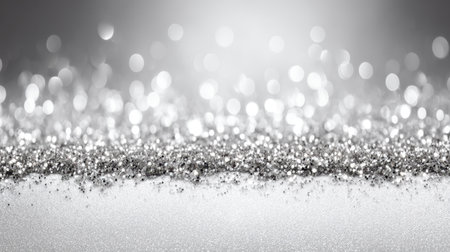 A stunning silver glitter background with a beautiful bokeh effect. Perfect for adding a touch of elegance and sparkle to any party or celebration theme.の素材