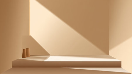 This image showcases a serene interior space with soft light and shadow play, highlighting minimalist design with warm beige tones and an elegant arrangement.の素材