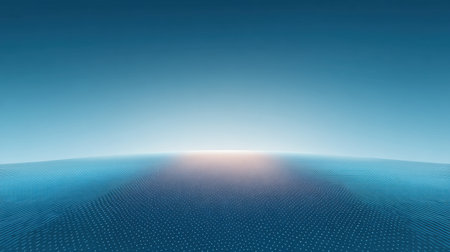 A serene digital landscape that captures the tranquility of a vast horizon at dusk, featuring soft gradients and intricate dot patterns for visual calmness and beauty.の素材