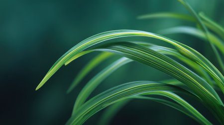 A stunning close-up of vibrant green leaves showcases their unique texture and details, creating a serene atmosphere and emphasizing the beauty of nature.の素材