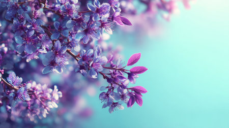 A stunning close-up of purple flowers in full bloom, capturing the beauty of nature with delicate petals and a soft, tranquil background that evokes serenity.の素材